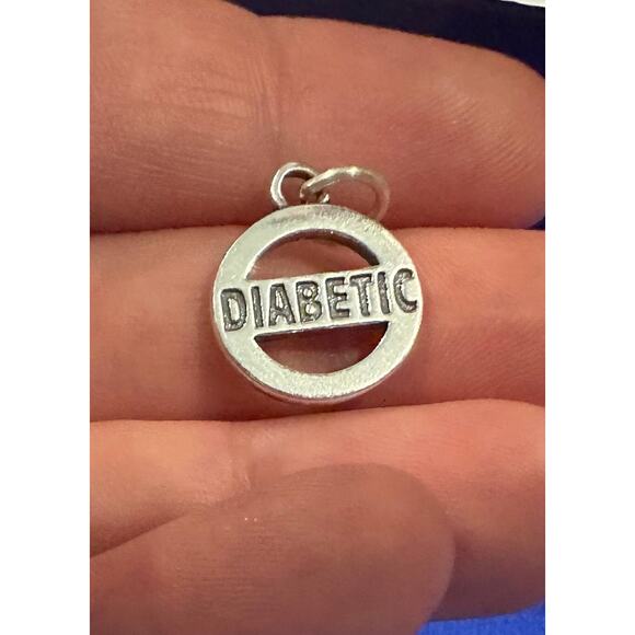 Sterling Silver Oxidized Diabetic Charm, Sterling Silver Medical Diabetic Charm - Picture 1 of 5